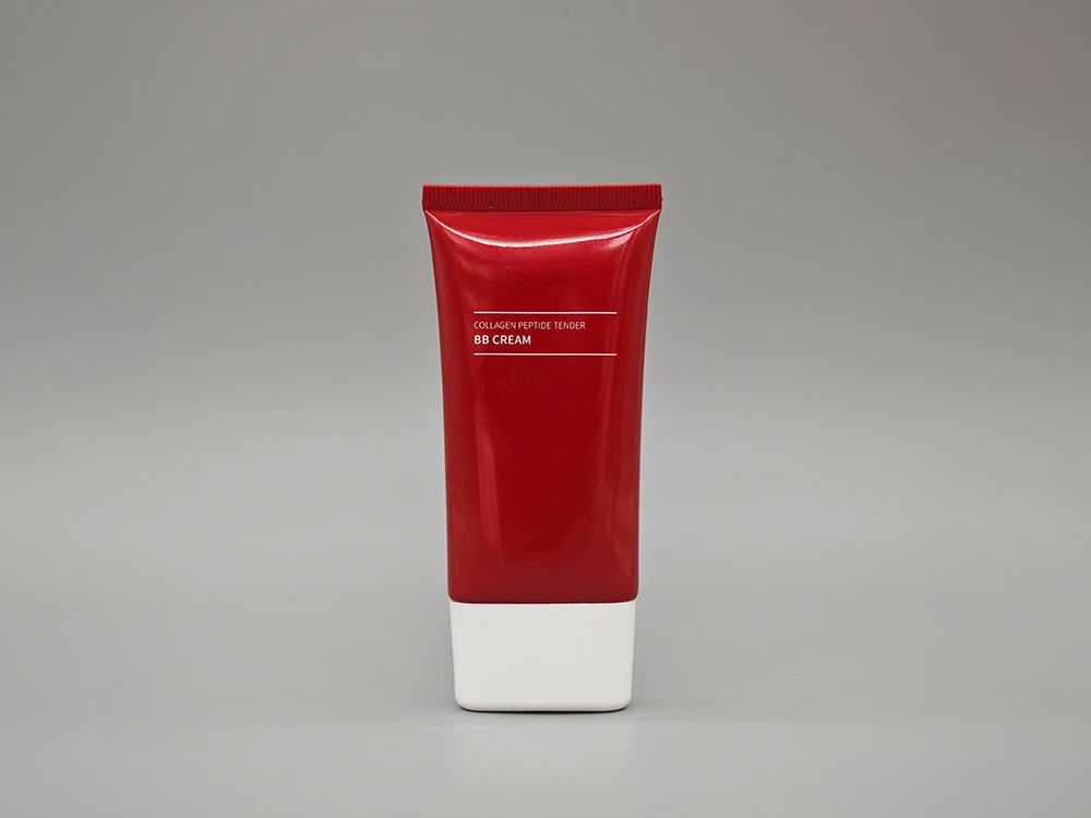 Tubo de crema BB plano con cuerpo rojo brillante de la tapa blanca del material PE D40 mm 40ml 1