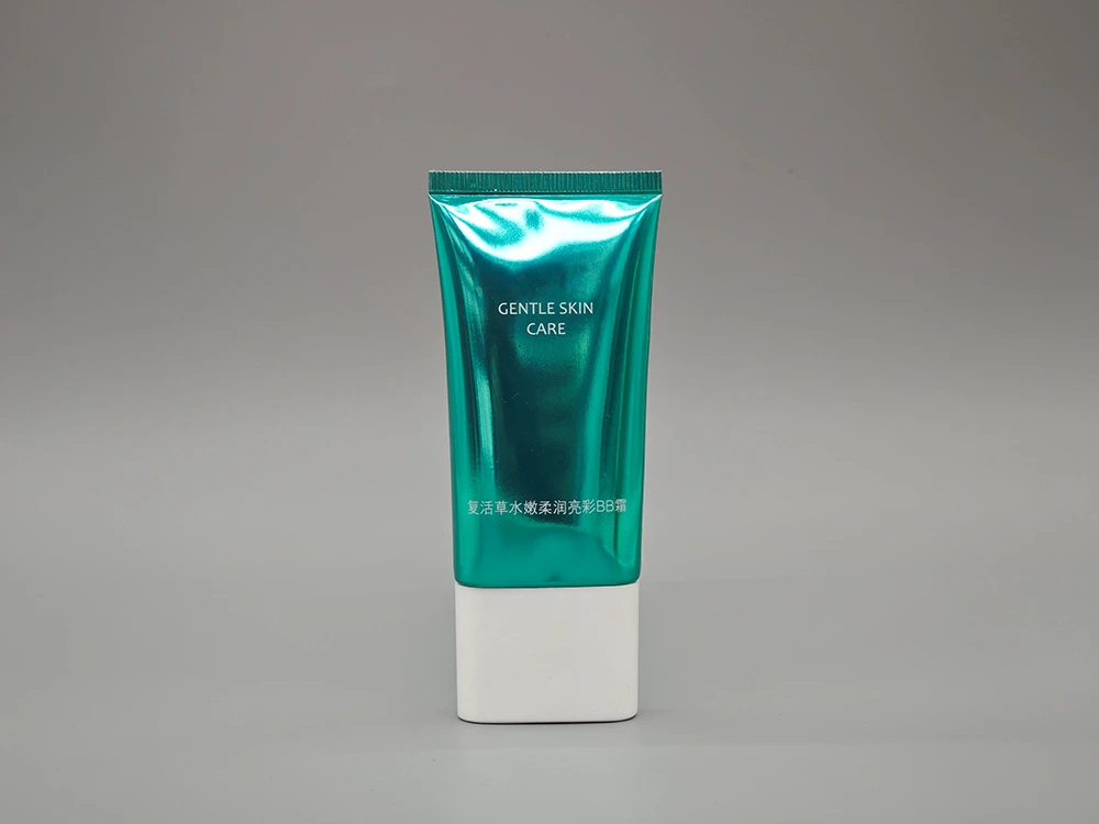 Flache BB -Creme -Röhre mit blaugrüner glänzender Body White Cap D40mm 40 ml 1