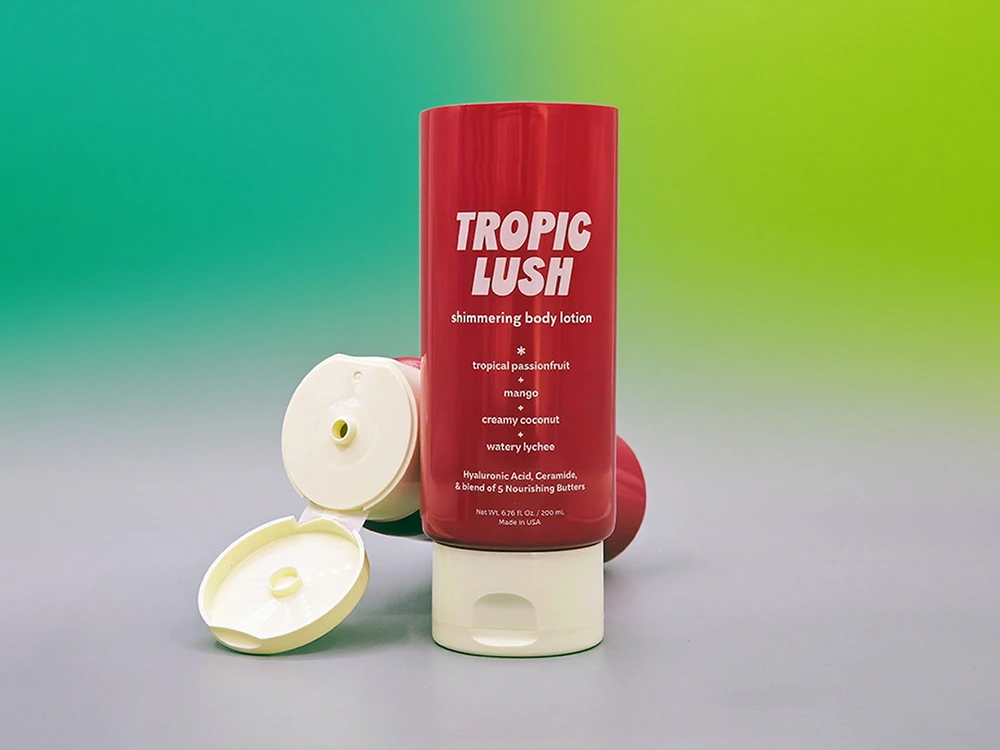 Large Capacity Red Body Lotion Tube With Beige Flip Top Cap 200ml D60mm 1