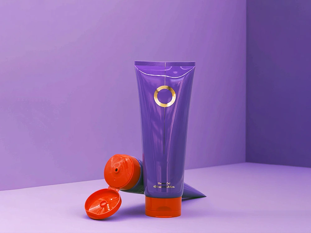 Large Capacity Purple Shower Gel Tube With Red Flip Top Cap 400ml D60mm 1