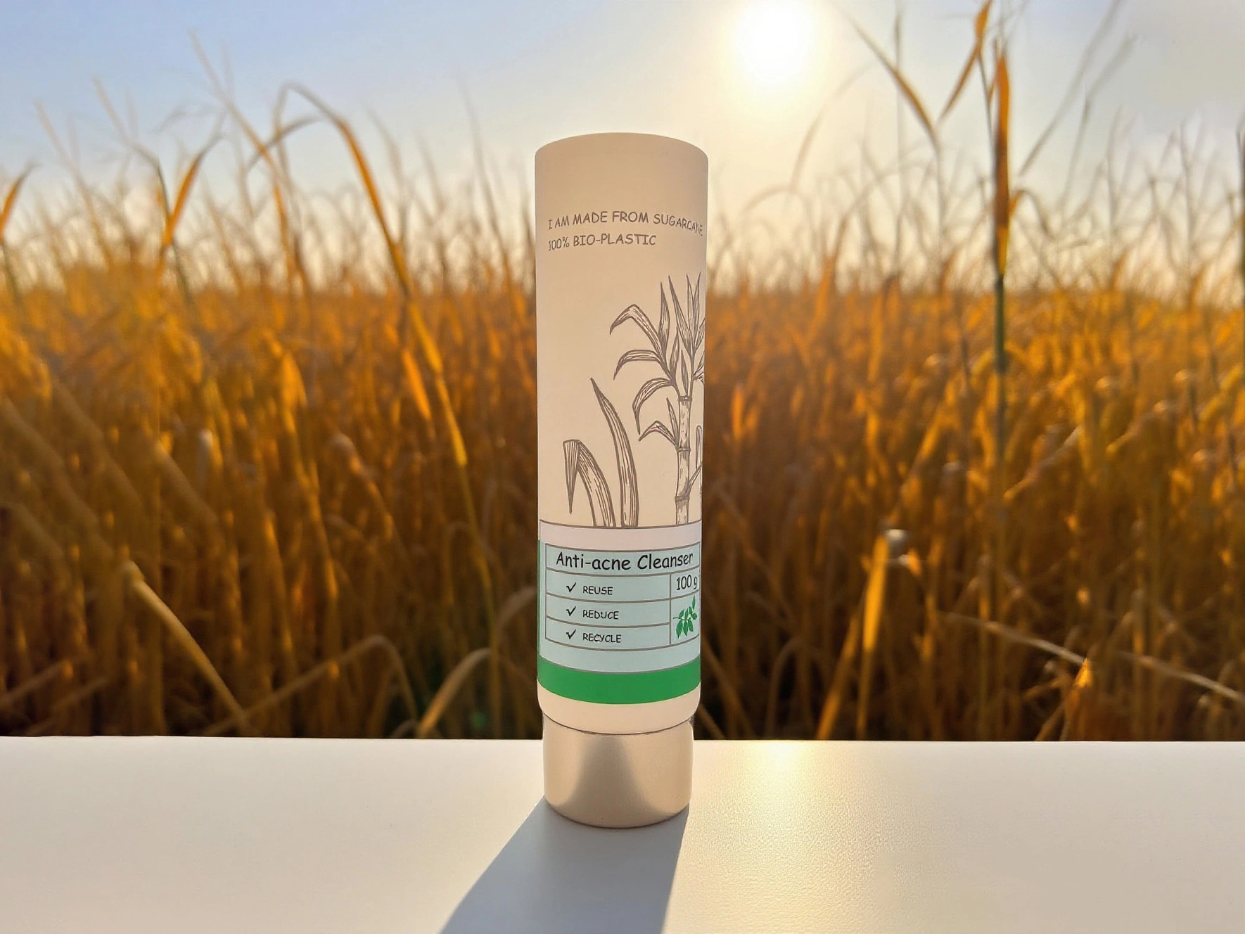 หลอดบรรจุภัณฑ์เครื่องสำอางพรีเมียมจากอ้อยแท้ 100% พร้อมฝาสีทอง 1