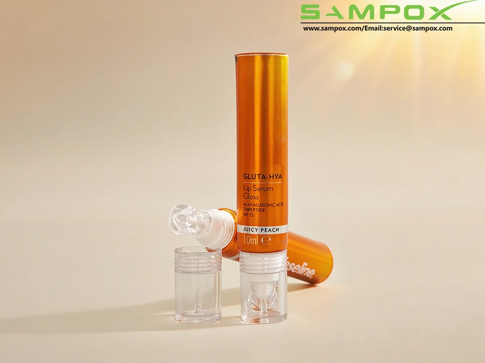 Bright Orange Aluminum Plastic Lip Balm Tube With Transparent PETG Applicator D19mm 1