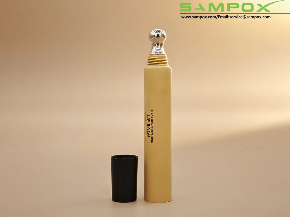 Brown Aluminum Plastic Lip Balm Tube With Alloy Round Tip D19mm 1