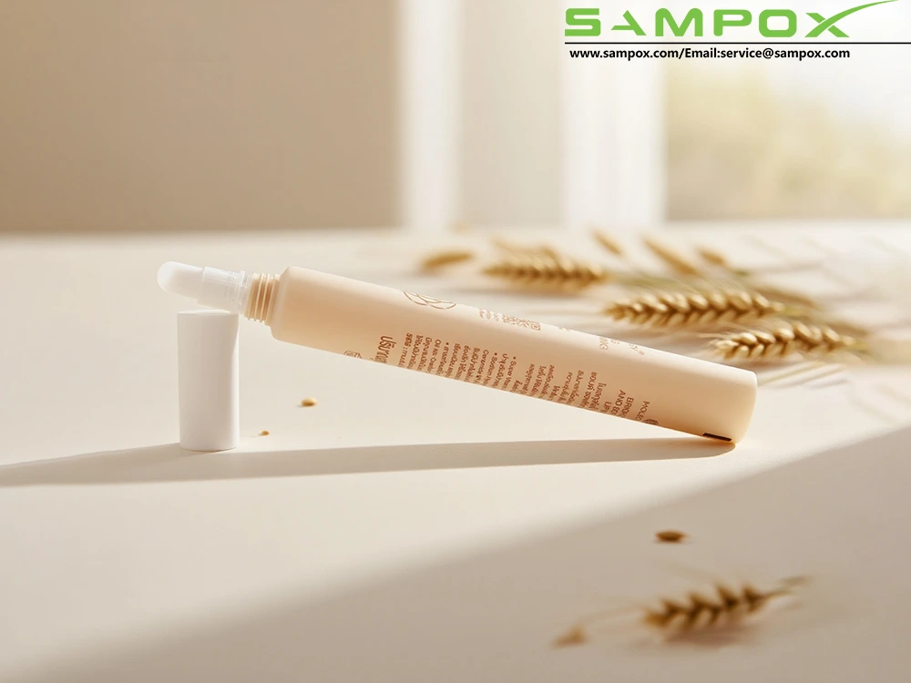 Beige PE Lip Balm Tube With White TPE Applicator D19mm 1