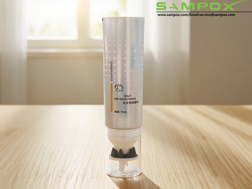 Silver Aluminum-Plastic Scalp Serum Tube with Soft Massager D40mm 1