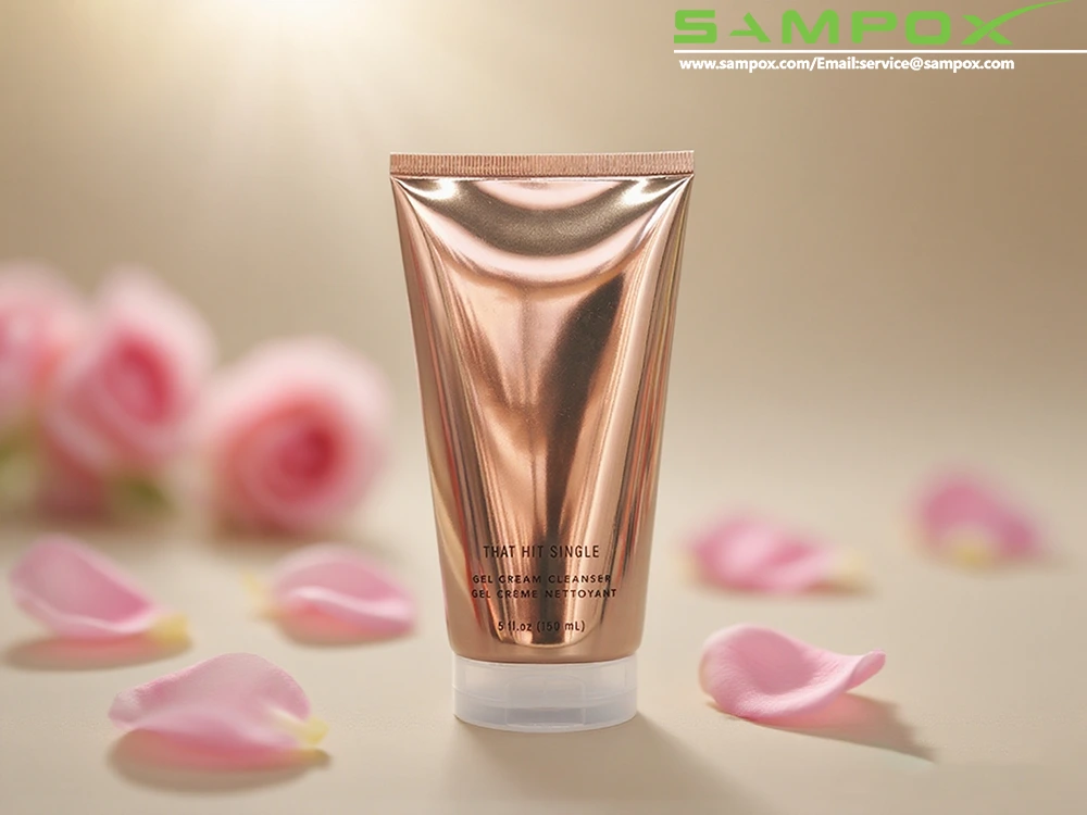 Gold Aluminum Plastic Cleanser Tube with Transparent Cap D50mm 1