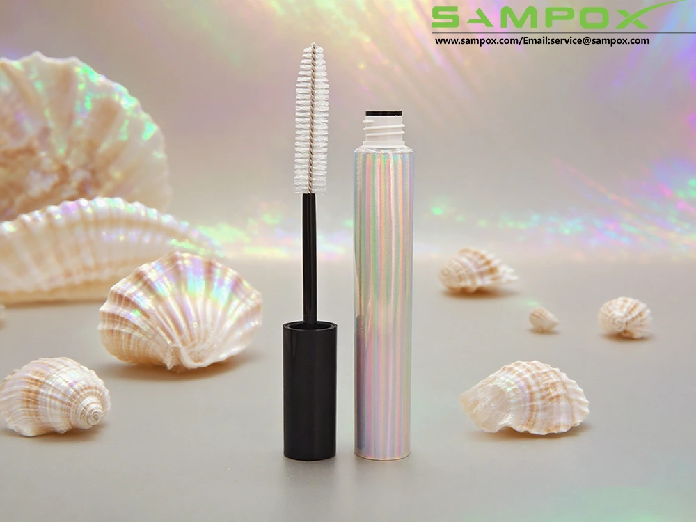 Laser Aluminum Plastic Mascara Tube with Black Cap D19mm 1