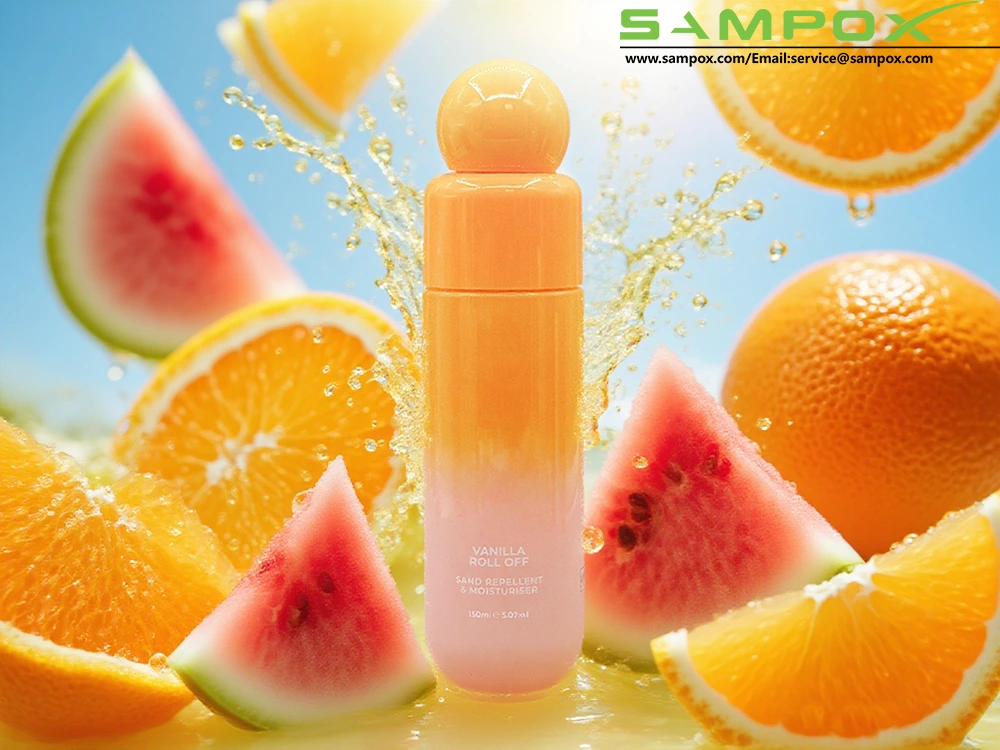 ขวดสเปรย์ PET ไล่เฉดสีส้มและชมพู พร้อมหัวปั๊มสีส้ม ขนาด D45 มม. 1