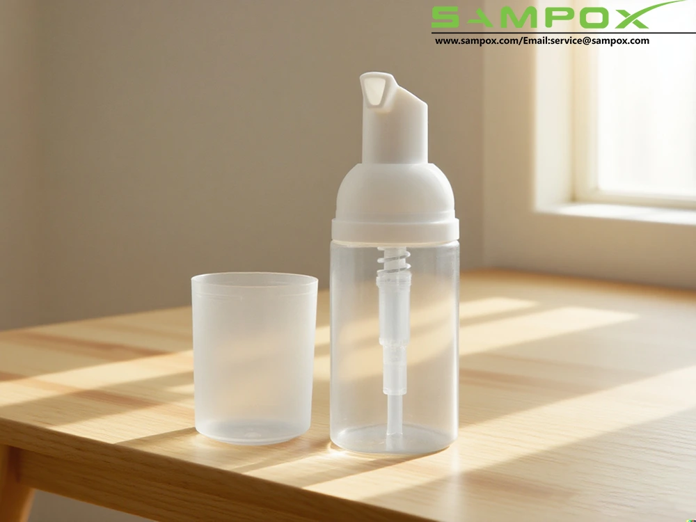 ขวดมูส PETG ใสพร้อมปั๊มโฟมสีขาวและฝาใส 35 มม. 1