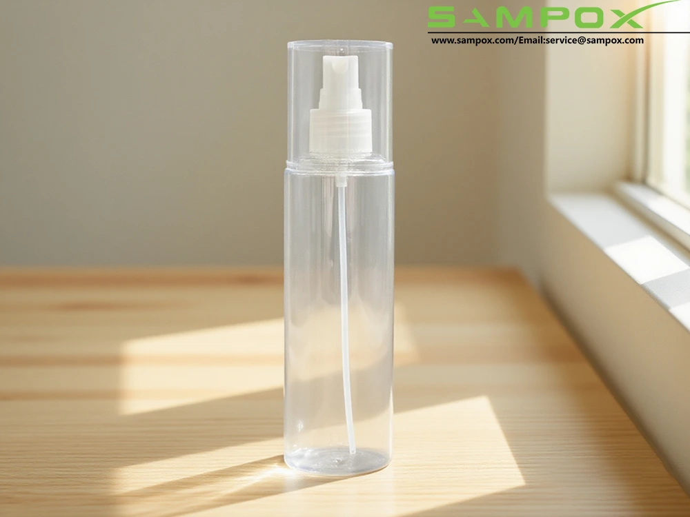 ขวดสเปรย์ PET ใสพร้อมปั๊มสเปรย์และฝาป้องกันใส 48 มม. 1