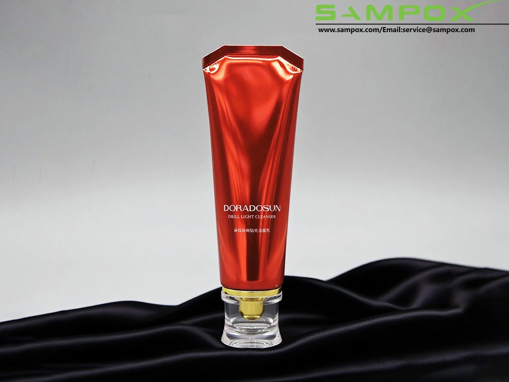 Aluminum Plastic Tube with Glossy Red Body and Acrylic Screw Cap D40mm 1