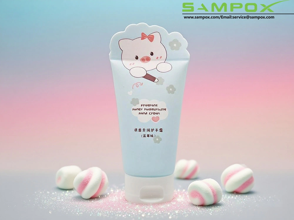 Hand Cream Tube with Blue Body and Unique Shaped End D35mm 1