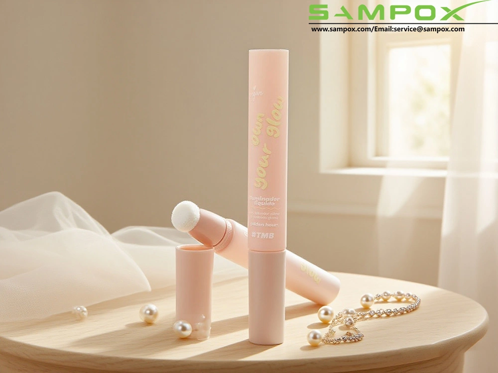 Evidenziatore liquido in tubetto con corpo beige e testa in spugna bianca D19mm 1