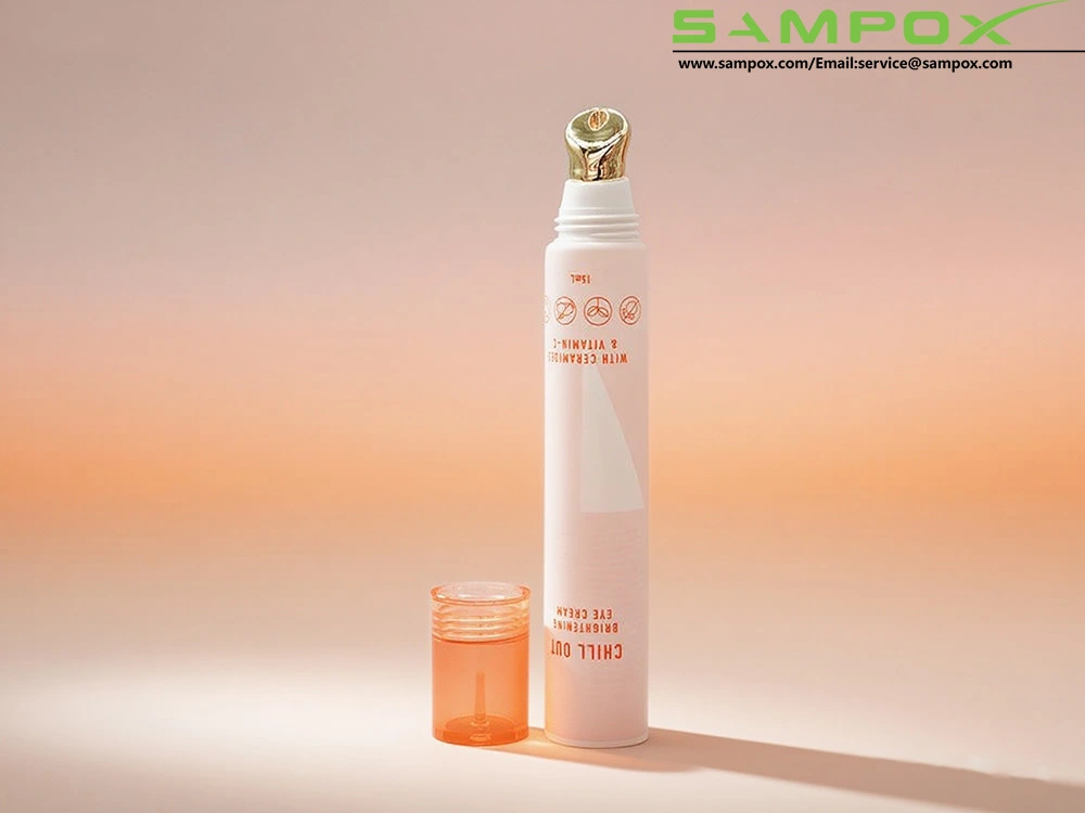 Augencreme-Tube mit transparentem orangefarbenem Verschluss und Deckel aus Goldlegierung, 15 ml, D19 mm 1