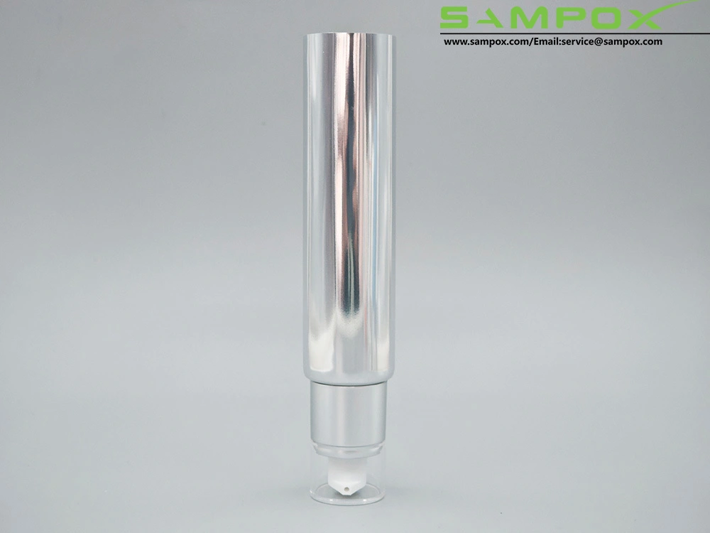 Tubo de loção com bomba dosadora em alumínio e plástico prateado brilhante, com design de pinguim prateado fosco, 35 mm 1