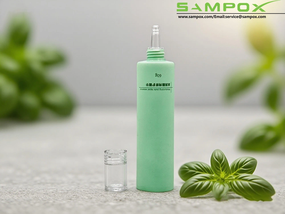 Tube d&#39;essence réparatrice en PE vert avec bouchon transparent et compte-gouttes, 60 g 1