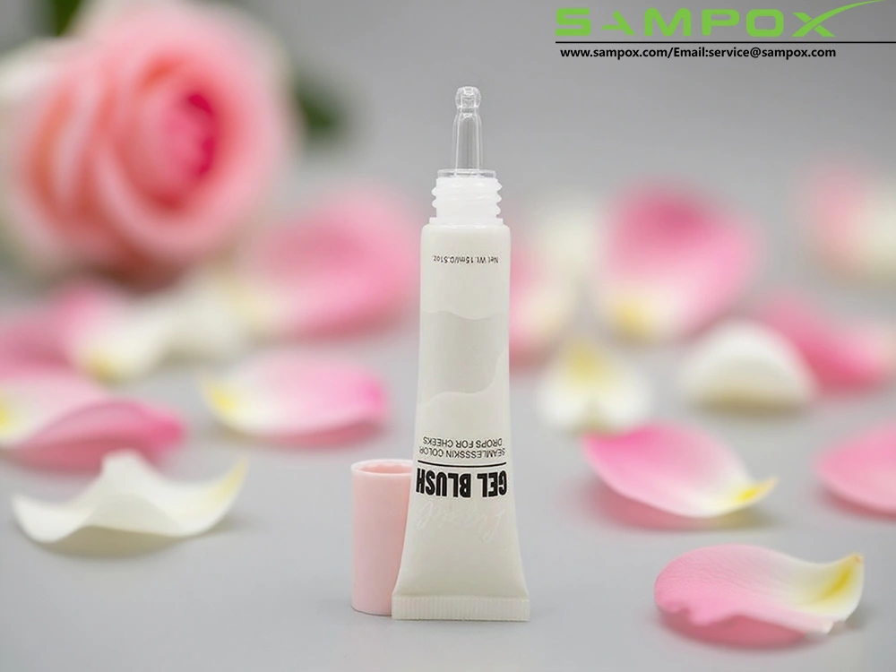 Tube de fard à joues en gel avec corps transparent et bouchon rose 15 ml 1
