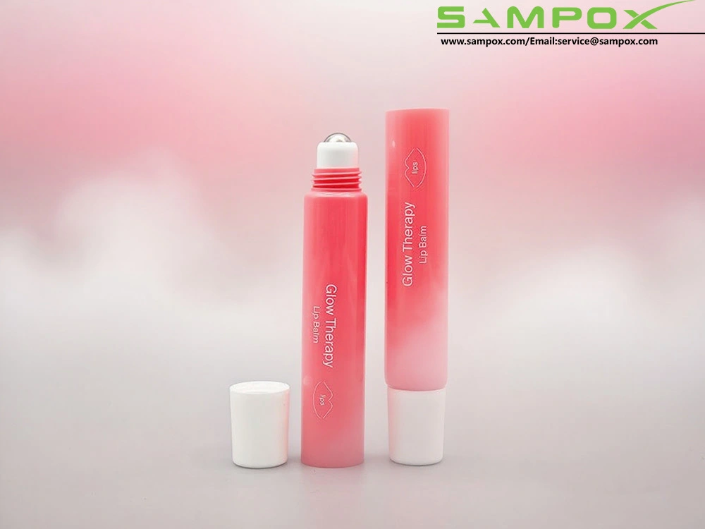 Tube de baume à lèvres rose en PE avec bille argentée et bouchon blanc, 19 mm 1