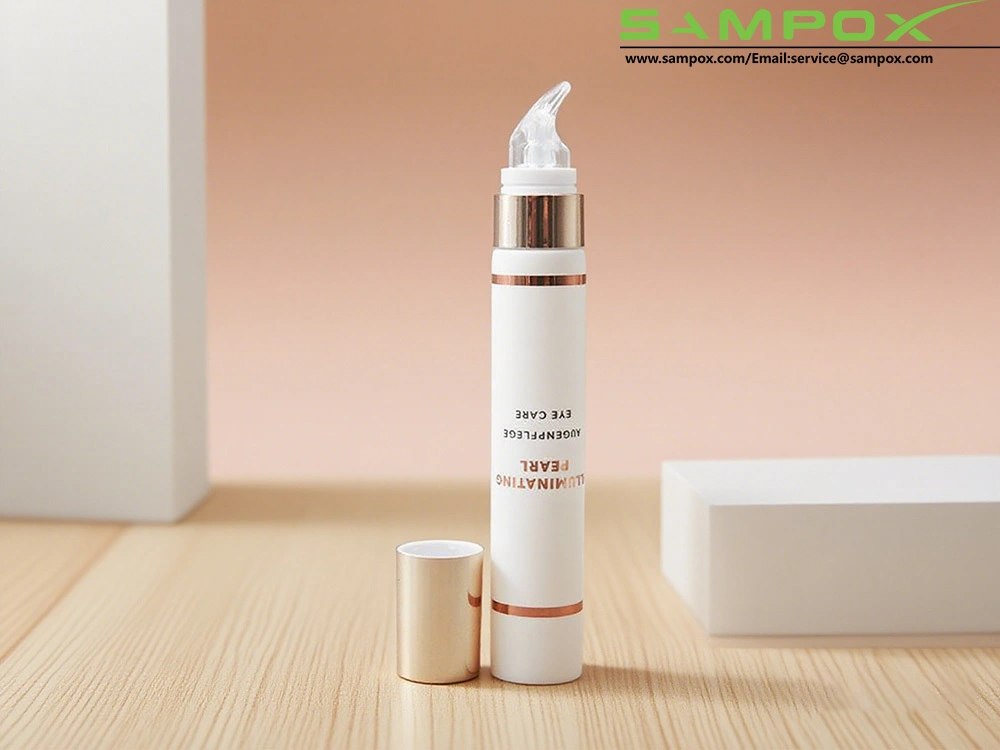 Elegante tubo de crema para ojos de PE chapado en oro con aplicador de HDPE de 19 mm 1