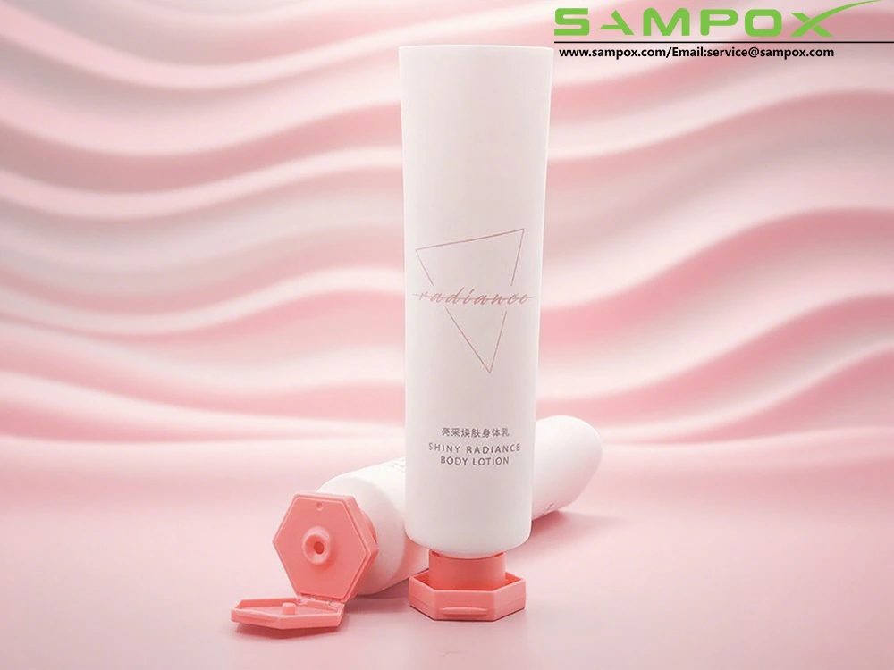 Тюбик для лосьона для тела из полиэтилена бледно-розового цвета с шестигранной откидной крышкой, 250 г/50 мм 1