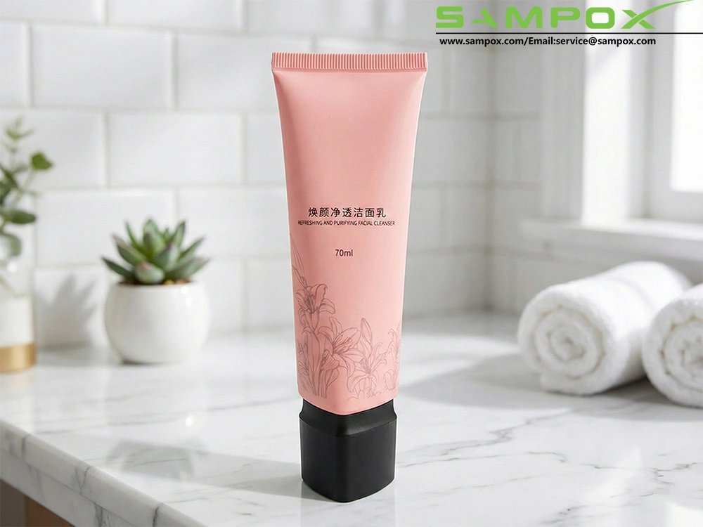 Matte Pink PE Facial Cleanser Tube with Geometric Diamond Cap 70ml/35mm 1