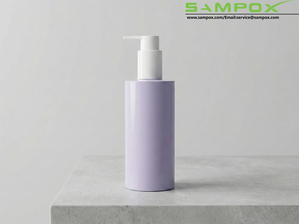 Glossy Opaque Lavender PET Cylinder Bottle with Lotion Pump 1