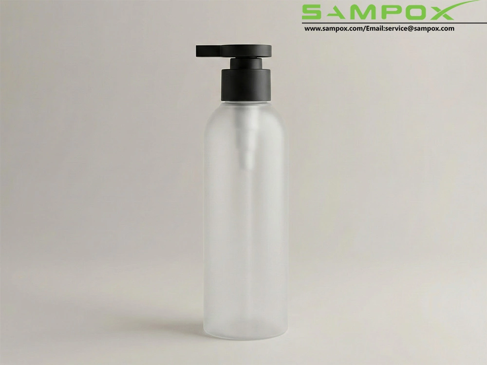 Frosted Matte PET Cylinder Bottle with Black Lotion Pump 1
