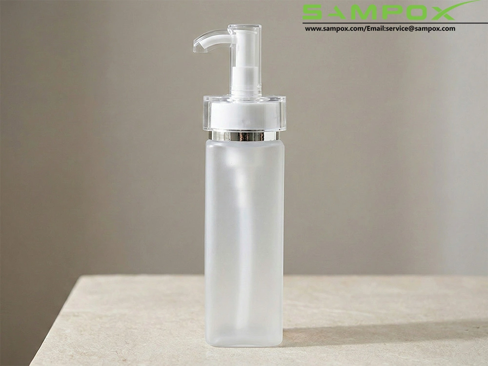 Frosted Square PET Bottle with Long Curved Oil Pump 1
