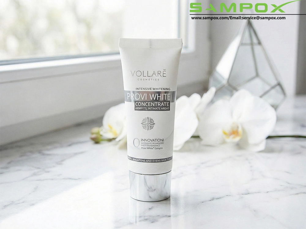 White PBL Tube with Silver Hot Stamping & Metallic Cap 50ml/35mm 1