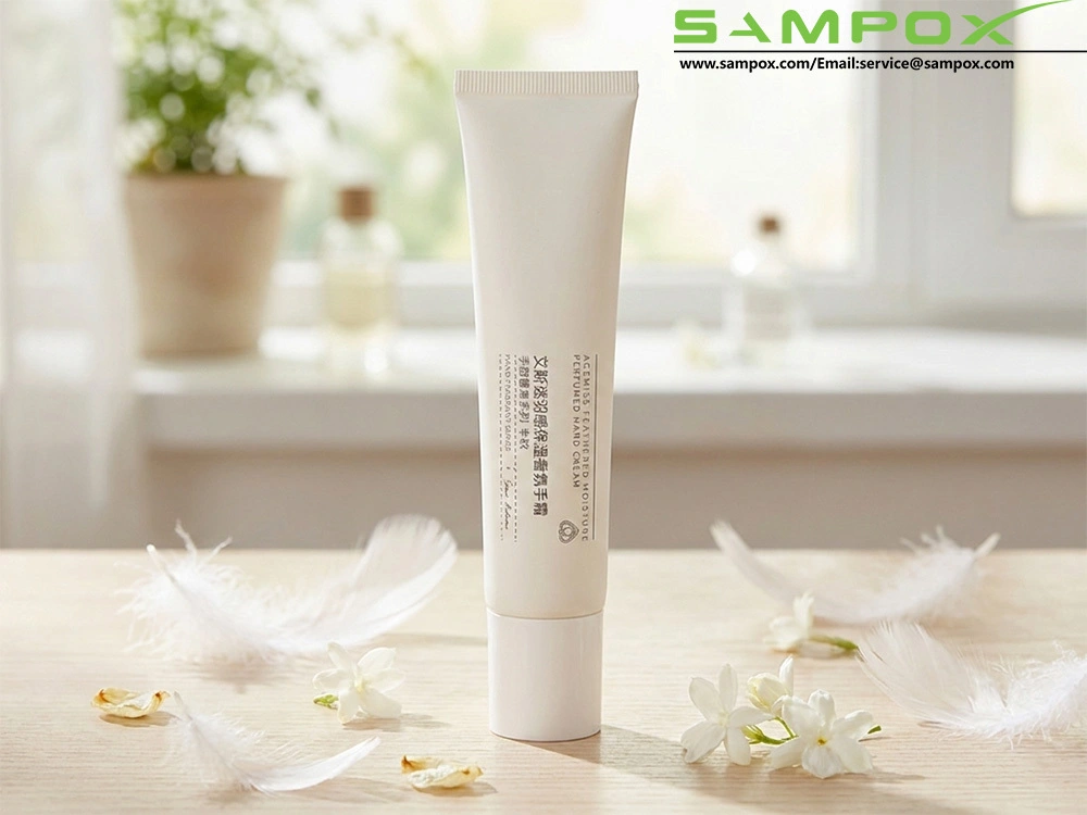 White ABL Hand Cream Tube with Minimalist Vertical Printing 50g 30mm 1