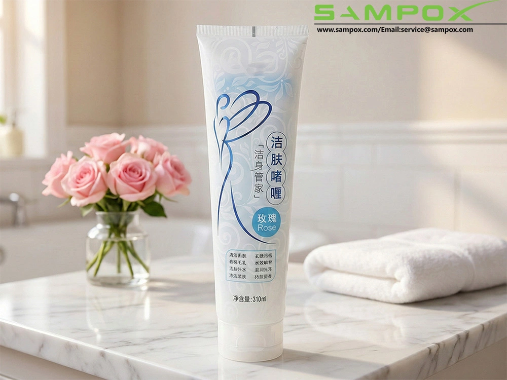 Tubo de gel de ducha de polietileno esmerilado con estampado en caliente azul, 310 ml, 50 mm 1