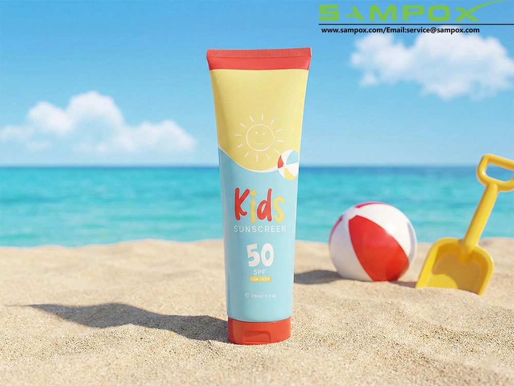 Colorful PE Kids Sunscreen Tube with Red Cap 270ml 50mm 1