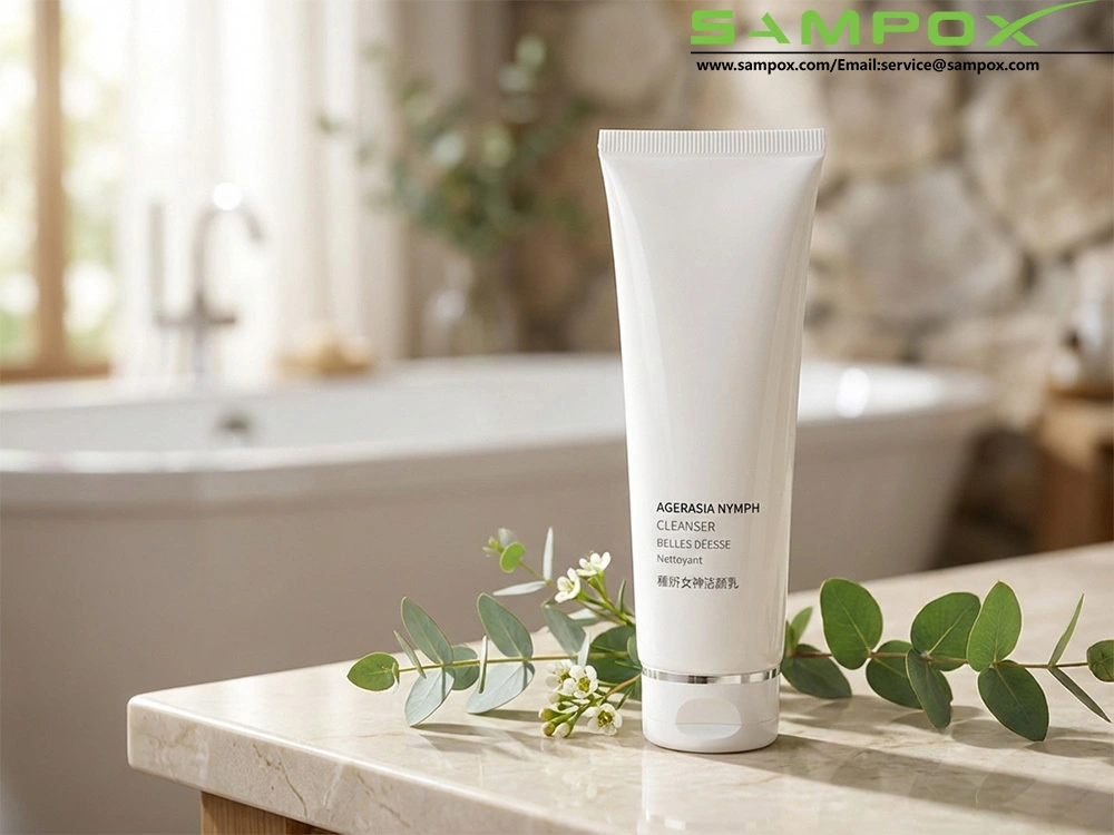 Pearl White PE Facial Cleanser Tube with Silver Band 130ml 40mm 1