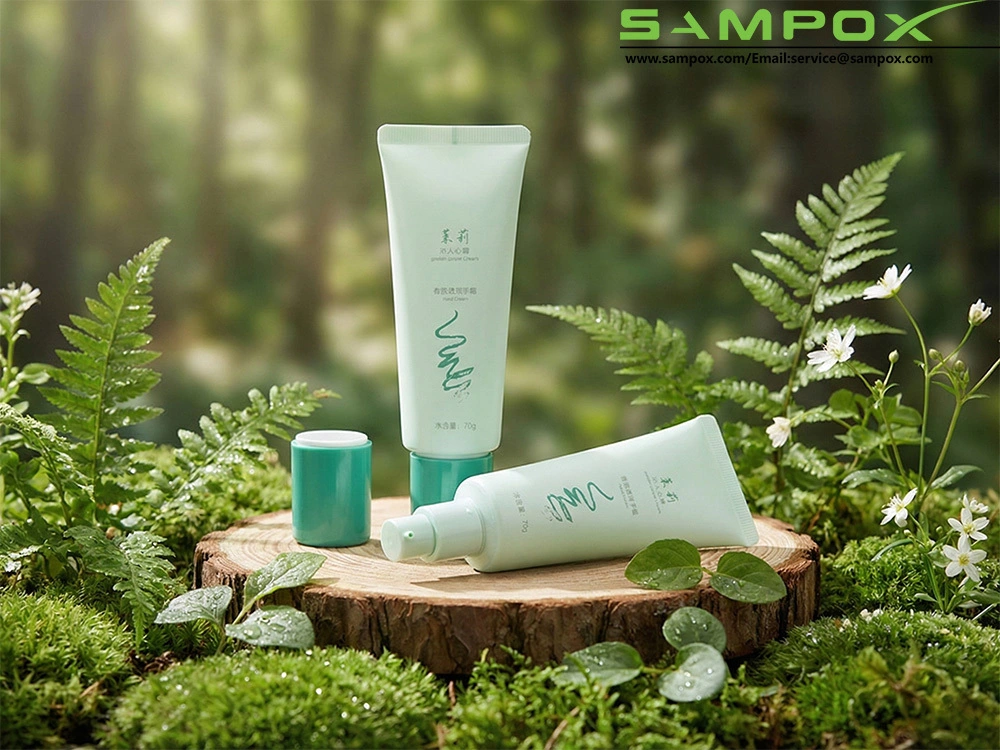 Pale Green PE Hand Cream Tube with Airless Pump 70g 35mm 1