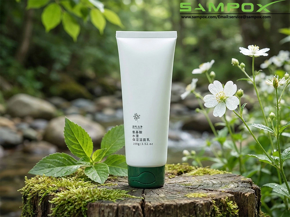 White PE Cleanser Tube with Tamper-Evident Green Cap 100g 40mm 1