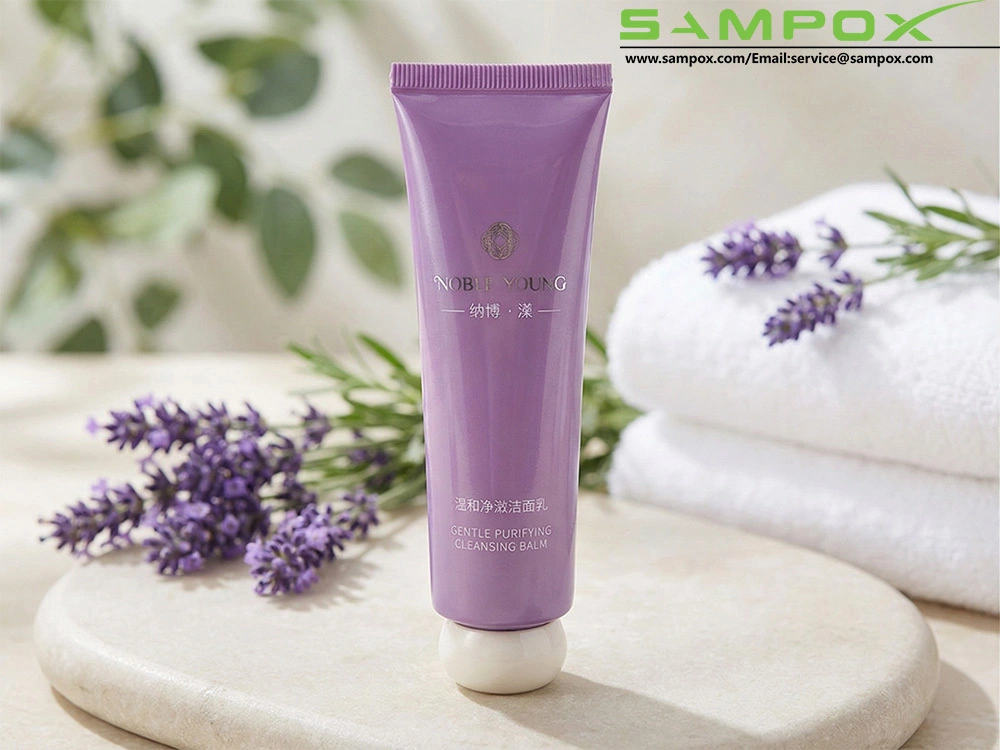 Glossy Purple PE Cleansing Balm Tube with Ball Cap 100g 40mm 1