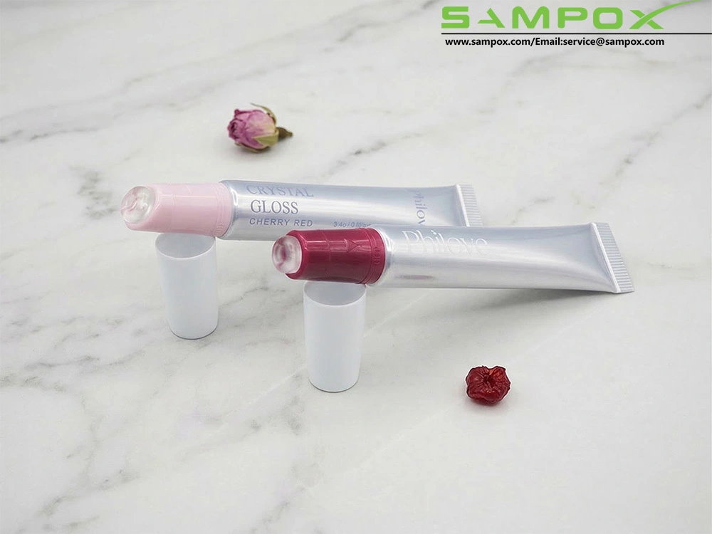 Silver Aluminum Plastic Lip Gloss Tube with Donut Silicone Applicator 19mm 1
