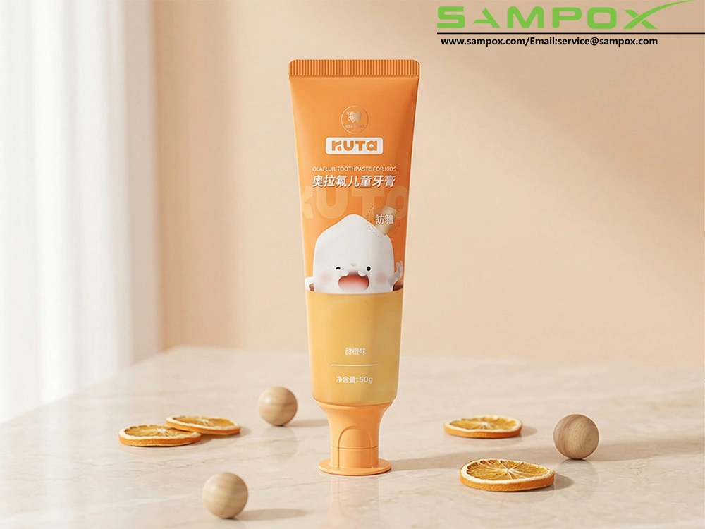 Tubo de pasta de dientes ABL Kids de color naranja vibrante, 50 g, 30 mm, con tapa protectora. 1