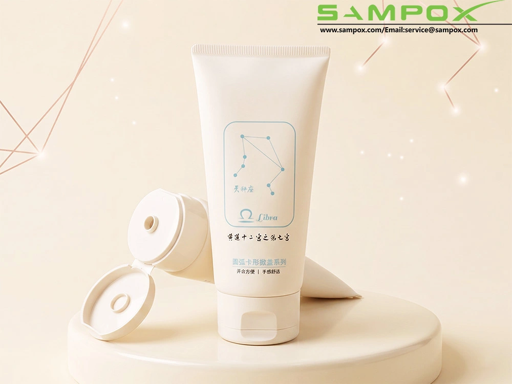 Tubo de PE blanco para el cuidado de la piel de 50 mm con válvula de succión y tapa abatible. 1