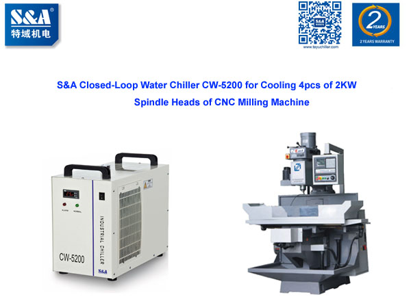 Closed-Loop Water Chiller CW-5200 for Cooling 4pcs of 2KW Spindle Heads of CNC Milling Machine 1