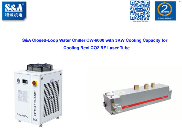 Жабык цикл суу муздаткыч CW-6000 Reci CO2 RF Лазердик түтүк муздатуу үчүн 3KW муздатуу кубаттуулугу менен 1