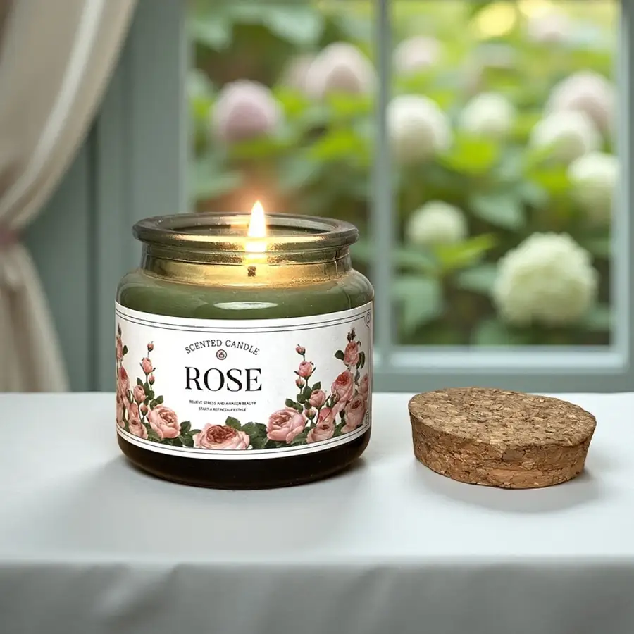 LUL Candle 80g Rose Scented Soy Wax Candle in Green Glass Jar with Wood Lid - Wholesale  Custom Candles‌ 1