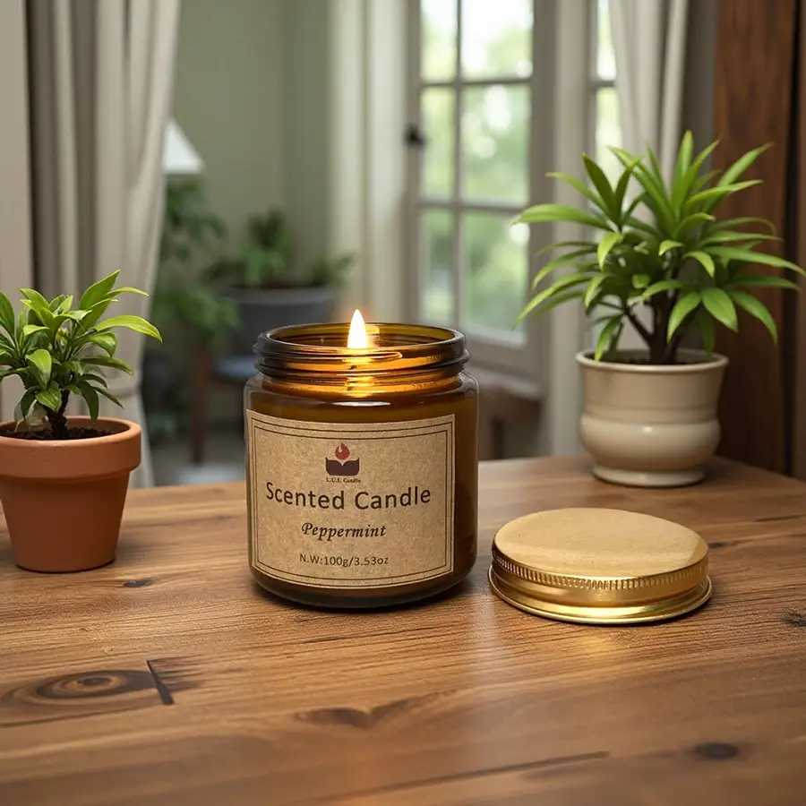 LUL Candle 100g Peppermint Soy Wax Candle in Brown Glass Jar - Wholesale  Custom | Smoke-Free Aromatherapy 1