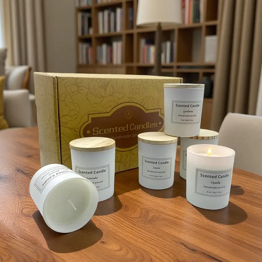 LUL Candle | 6-Pack Scented Candle Gift Set in White Glass Jars with Wood Lids (150g) | Wholesale  Custom Scented Candles 1