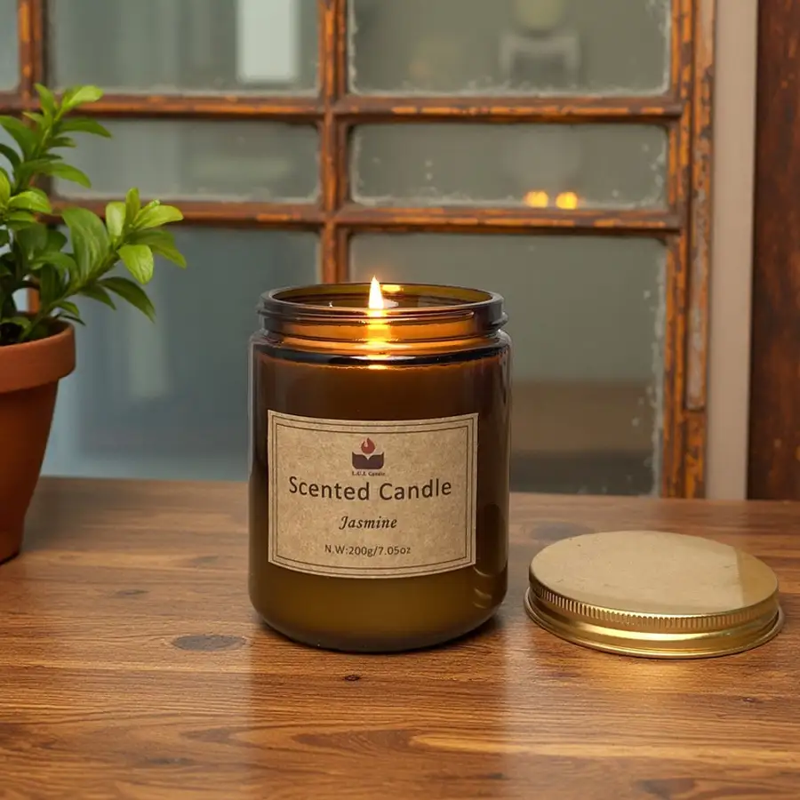 LUL Candle 200g Jasmine Soy Wax Scented Candle in Brown Glass Jar | Wholesale & Custom Candles 1