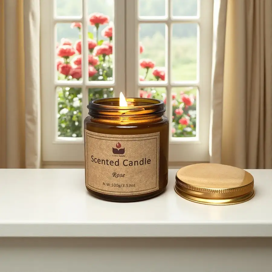 LUL Candle 100g Romantic Rose Soy Wax Candle - Smokeless in Reusable Brown Glass | Wholesale & Customized 1