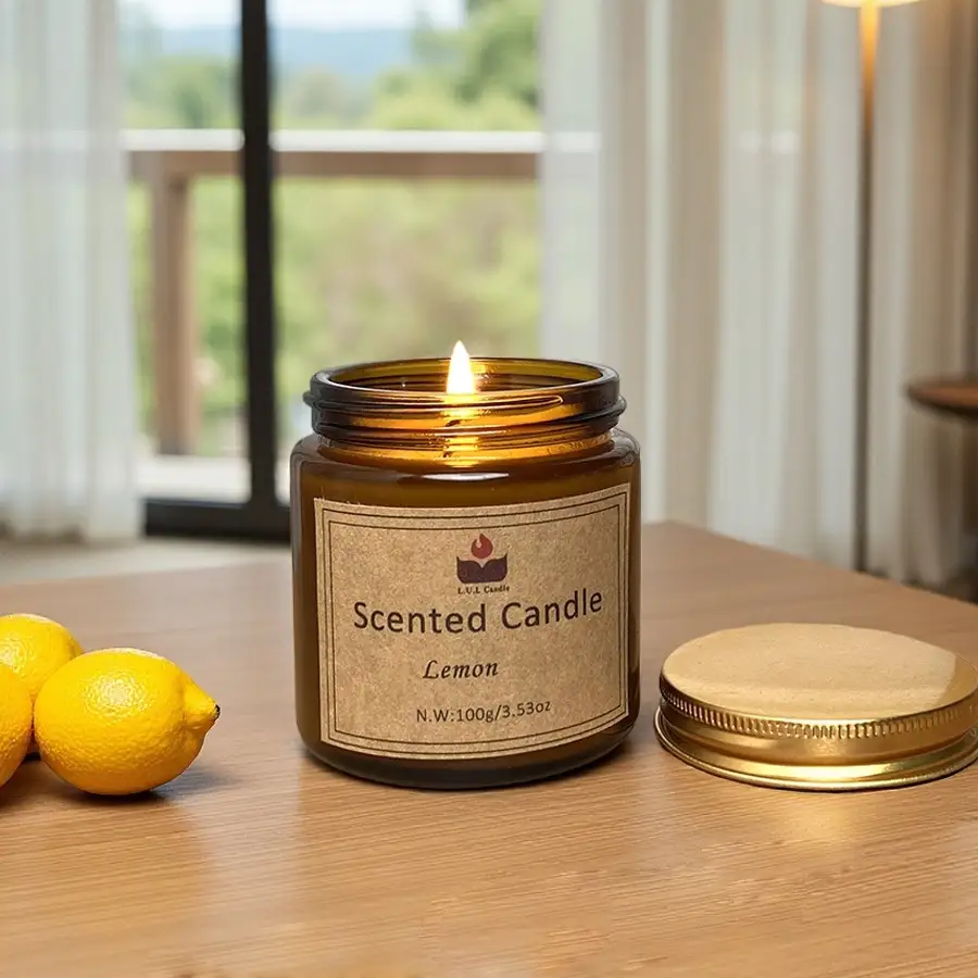 LUL Candle 100g Lemon Soy Wax Candle | Eco-Friendly Smokeless Jar Candle in Brown Glass | Bulk  Custom Orders 1