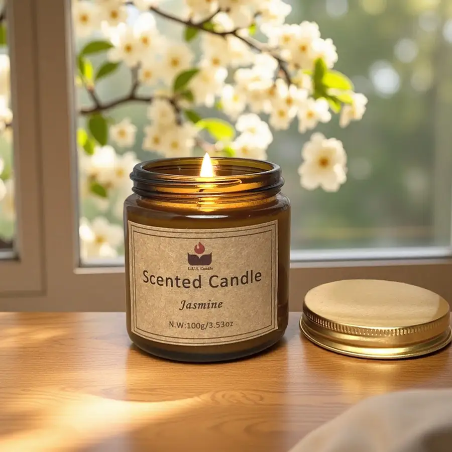 LUL Candle 100g Jasmine Soy Wax Smokeless Candle in Brown Glass Jar | Wholesale & Custom Candles 1