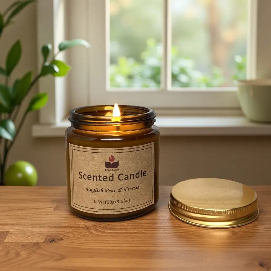 LUL Candle 100g Freesia Soy Wax Smokeless Candle in Brown Glass Jar | Wholesale  Custom Candles 1