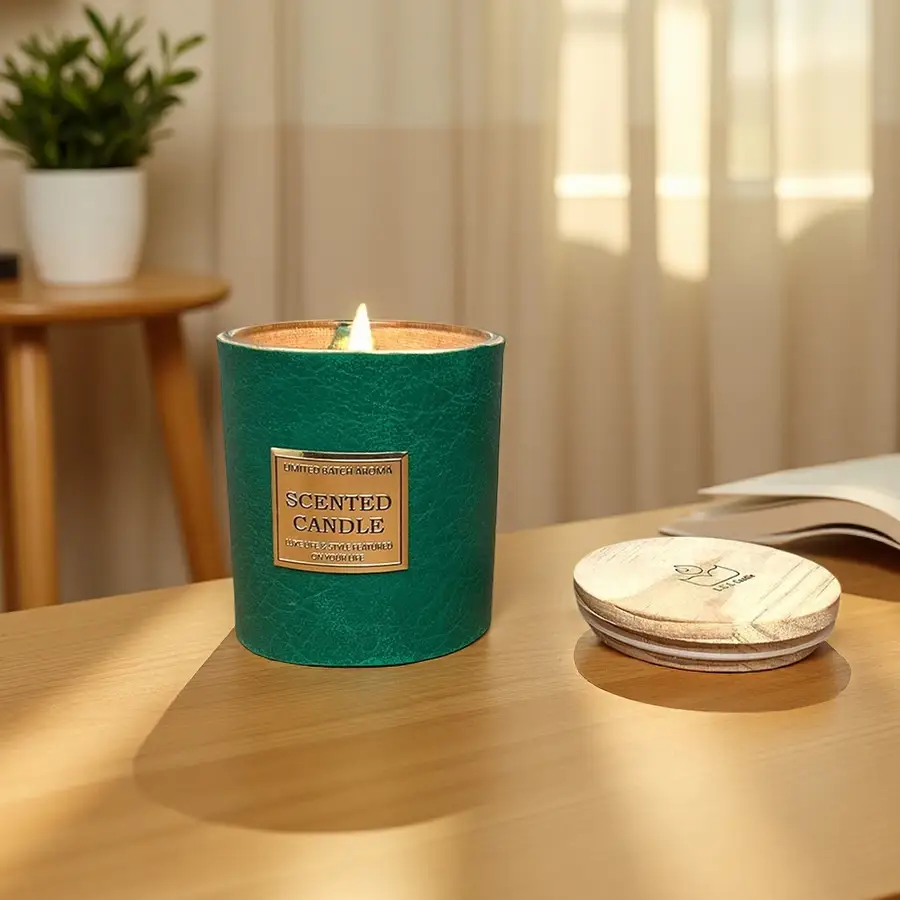 Vela de soya de citronela lul 200g en frasco de vidrio - Velas personalizadas con manga de cuero 1